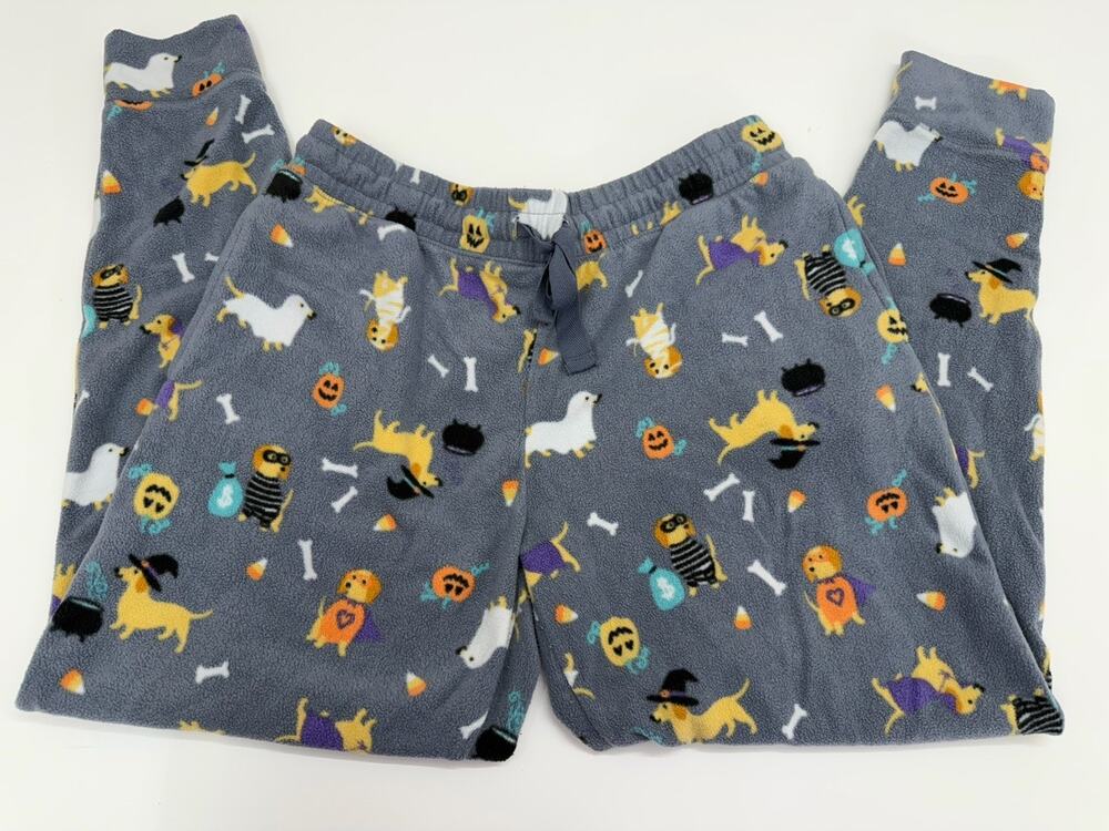 Jaclyn Intimates Womens PJ Jogger Pants Size XL Gray Halloween Dog Fleece